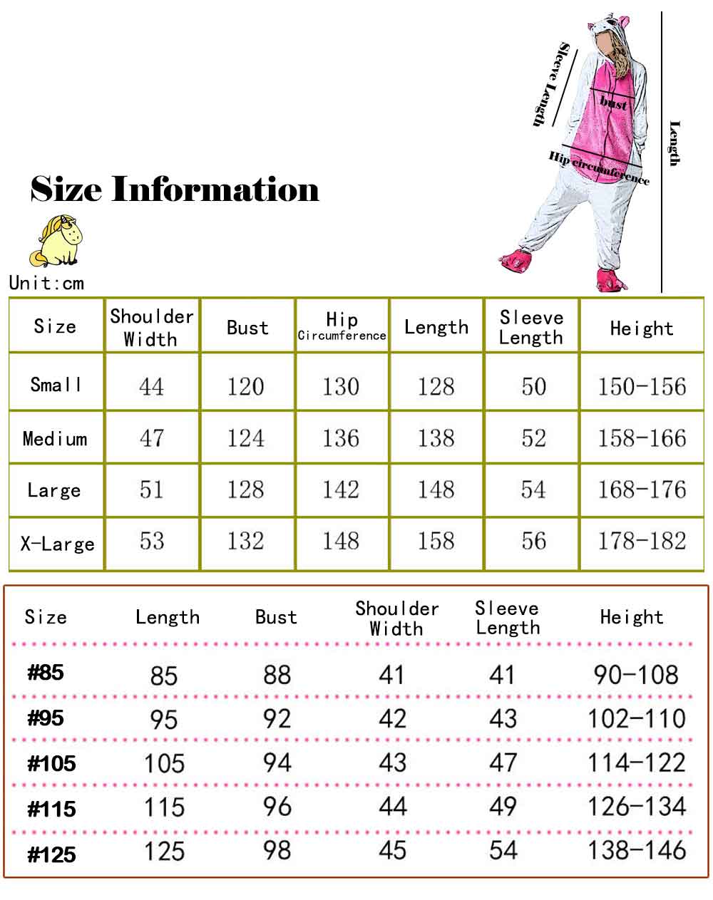 Kigurumi Jumpsuit Onesie Size Measure